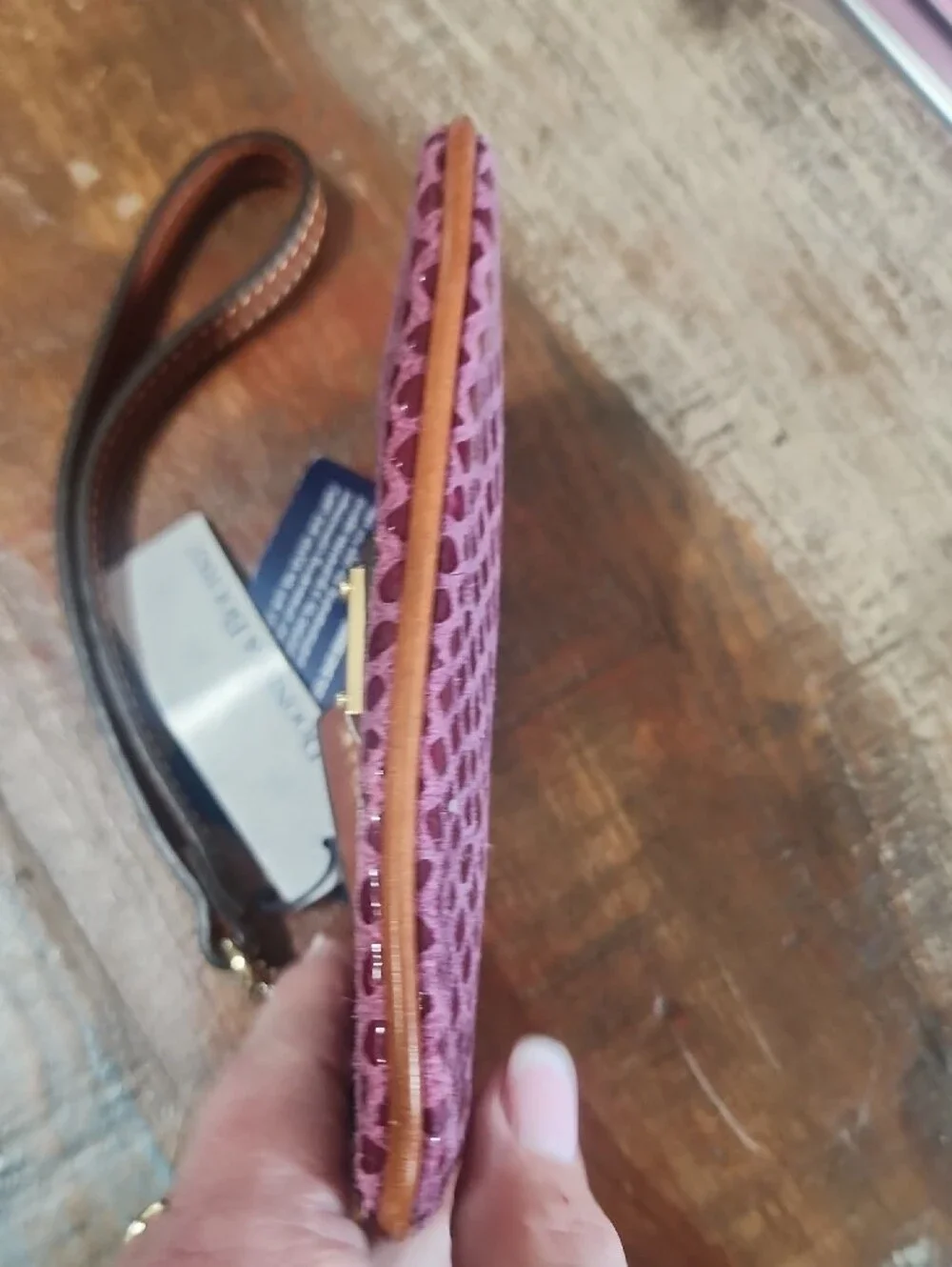 Dooney & Bourke Magenta Leather Wristlet Pouch Snake Embossed